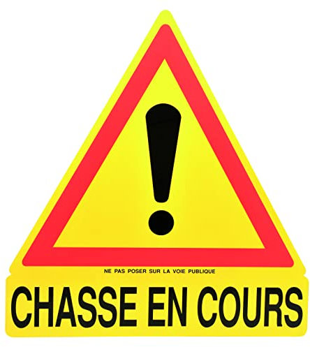 Januel - Panneau de Signalisation PVC Expansé Chasse en Cours Triangulaire - 86cm x 86cm x 74cm - Jaune Multicolore