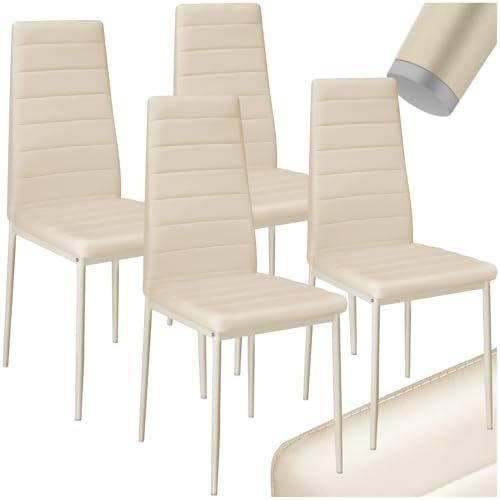 tectake® 4er Set Esszimmerstühle, Stuhl mit hoher Rückenlehne, 45 x 48 x 98,5 cm, Küchenstühle, Stühle für Esstisch, Esszimmer, Dining Table, Vorzimmer Möbel Set gepolstert - beige