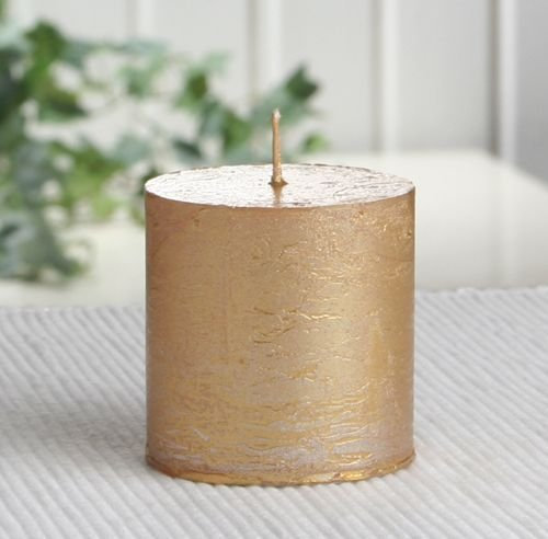 Rustik-Stumpenkerze, 5 x 5 cm Ø, Gold-metallic