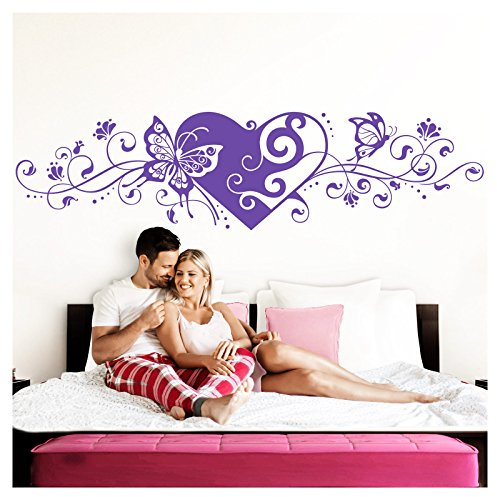 Grandora Wandtattoo Blumenranke Herz selbstklebend I Lavendel 232 x 58 cm I Schlafzimmer Liebe Love Schmetterlinge Wandtatoo Wandaufkleber Wandsticker W642