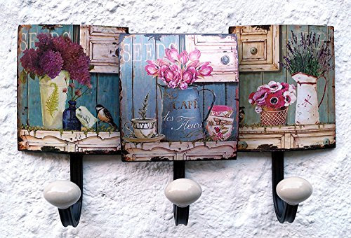 LB H&F Lilienburg Garderobe Wandgarderobe Hakenleiste Metall 3er 35cm Gross Kleiderhaken Blumen bunt ANT