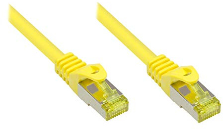 Good Connections RJ45 Ethernet LAN Patchkabel mit Cat. 7 Rohkabel und Rastnasenschutz RNS, S/FTP, PiMF, halogenfrei, 500MHz, OFC, 10-Gigabit-fähig (10/100/1000/10000-Base-T Ethernet Netzwerke) - z.B. für Patchpanel, Switch, Router, Modem - gelb, 3 m