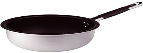 Pentole Agnelli Platinium Poêle sauteuse en Aluminium, épaisseur 3 mm, avec poignée Tubulaire en Acier Inoxydable, argenté 36 cm Argent