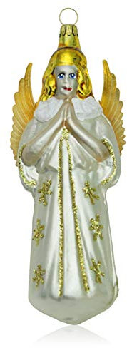 Lauschaer Glas Christbaumschmuck großer Engel weiß matt Christbaumschmuck mundgeblasen,handdekoriert