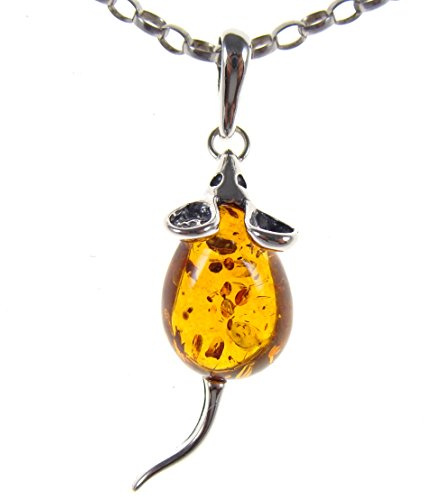 Baltic amber and sterling silver 925 mouse pendant necklace with 1mm Italian sterling silver 925 snake chain
