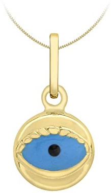 CARISSIMA Women's 9ct Yellow Gold Enamel Evil Eye Pendant on Curb Chain Necklace of 41cm/16
