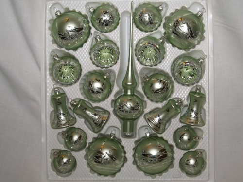 Jingle Bells Lauscha 21teilig Pastell Lindgrün Weihnachtskugeln Set mit Spitze