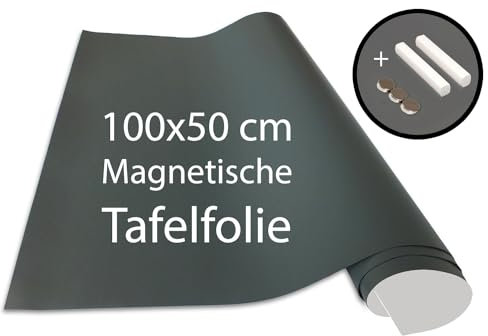 Cuadros Lifestyle Tafelfolie 100 x 50 cm | Magnetisch und selbstklebend - Vinyl- Kreidefolie | Magnettafel | inkl. Kreide + Neodym-Magnete | Tafel 100x50 cm Grau