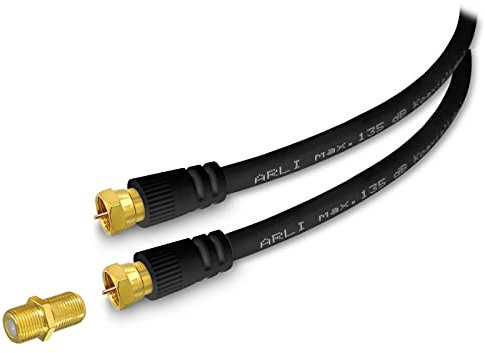 ARLI 5m HD Sat Verlängerungskabel schwarz – max. 135 dB 5-fach geschirmt | vergoldete F-Stecker mit F-Verbinder | DVB-S/S2 DVB-T/T2 DVB-C/C2 4K 8K I Anschlusskabel HD Satkabel