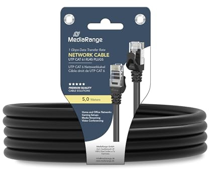 MediaRange CAT 6 Netzwerkkabel UTP RJ45 5 m Schwarz | RJ45 Stecker | Schnappschutz | 5 m | für Router & PC