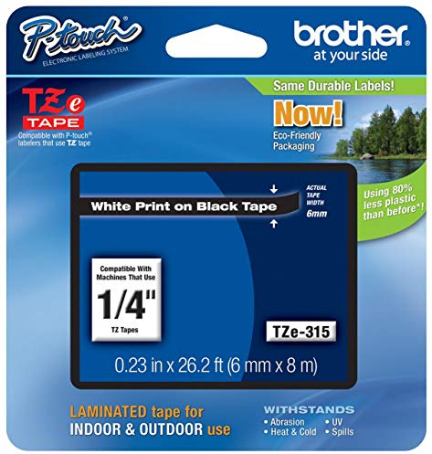 Brother Laminiertes Klebeband, Weiß auf Schwarz, 6 mm (TZe315) – Einzelhandelsverpackung