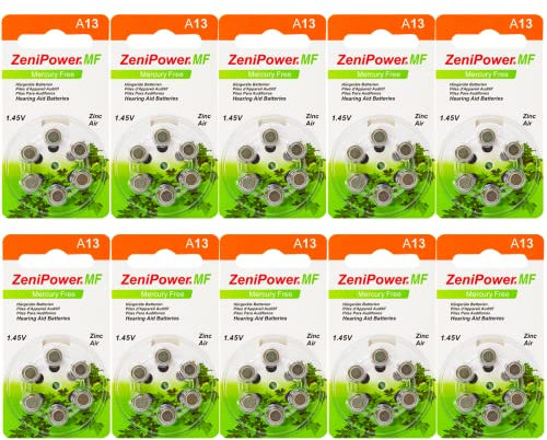 60 ZeniPower Hearing Aid Batteries Size: 13 + Battery Holder Keychain Kit