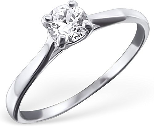 EYS JEWELRY Damen-Solitärring 925 Sterling Silber Zirkonia 57 (18.1) kristall-weiß Verlobungsring