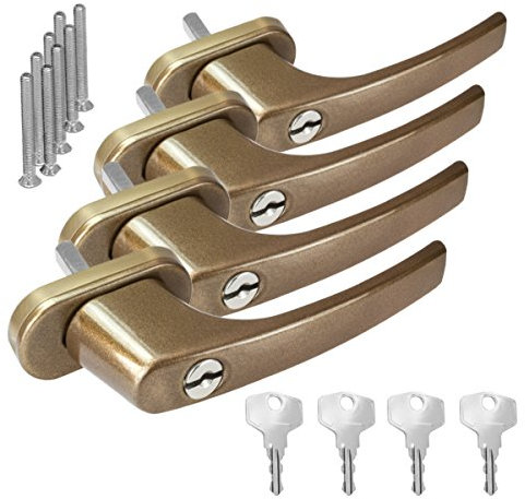 4 x Alu Fenstergriff in Gold F4 abschließbar - Stiftlänge 30mm