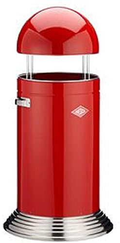 WESCO Big Cap mit Sockel Abfallsammler aus Edelstahl in der Farbe Rot mit einem Volumen von 120 Litern, mit Haube zum Schutz vor Regen