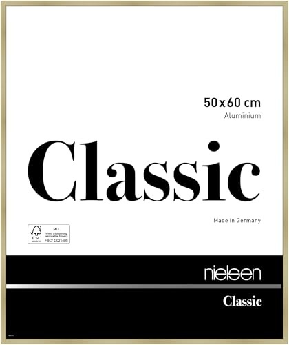 nielsen Aluminium Bilderrahmen Classic, 50 x 60 cm, Gold | Aluminium Posterrahmen im Hoch- & Querformat zum Aufhängen Gold matt Echtglas