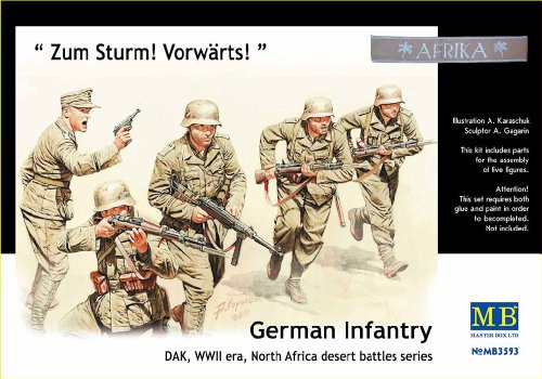 Masterbox 1:35 Scale German Infantry, DAK WWII, North Africa Desert Bat, 1.27 x 1.27 x 3.81 cm