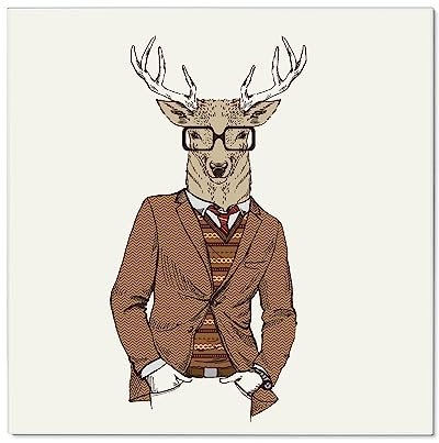 banjado Magnettafel 50 x 50 cm/Magnetwand aus Metall/Magnetpinnwand als Memoboard/Pinnwand Magnettafel Küche, Büro, Kinderzimmer inkl. 4 Magnete & Montageset - Motiv Doktor Hirsch