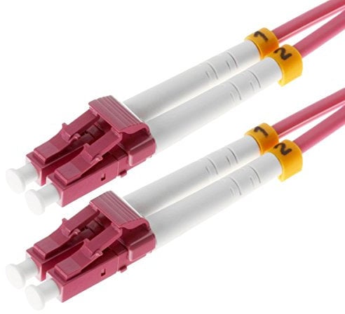 Helos LWL Patchkabel 50/125 μm, OM4 LC 1,0 m, LC Duplex Stecker, erikaviolett / dunkelrot, 115700