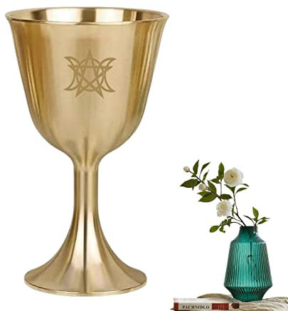 Vigcebit 56x40x26 mm Ritual Cup, Altar Kelch, Altar Tasse Messing Kelch Becher, Pentagramm Mond Anbetung Tasse Wein Kelch, Heiligen Messing Tasse Für Buddhistische Altar Liefert Goldene, Mond