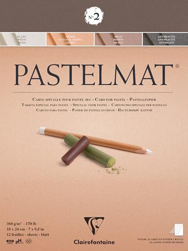 Clairefontaine 96005C Zeichenblock Pastelmat (12 Blatt, 18 x 24 cm, 360 g, mit 4 transparenten Trennblättern, Spezielkarton ideal fur Pastell und Kreide) braun, anthrazit, weiß und hellbraun