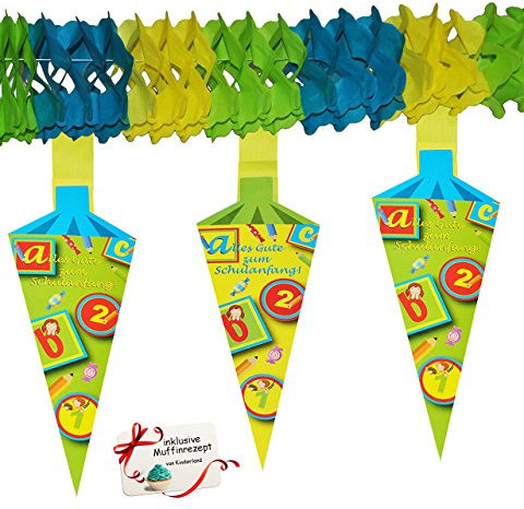 alles-meine.de GmbH 3 Stück XL Girlanden - Schultüte & Zuckertüten - Kinder/Partykette - 4 m Wimpelkette - Party - Schuleinführung Schule - Schulbeginn Fest Schulbeginn D..