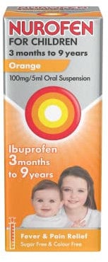 Nurofen For Children 3M-9Y, Kids Ibuprofen Orange 100 ml, Baby Teething Pain Relief, Cold Flu, Fast Acting, Up To 8 Hours, Fever Reducer, Child Medicine