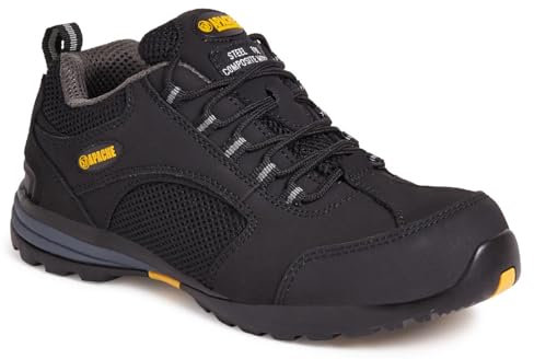 Apache AP318SM Safety Trainer | Black Size 12 UK | Steel Toe Cap | Midsole Protection | Padded Collar and Tongue | Safety Certified | Durable Outsole