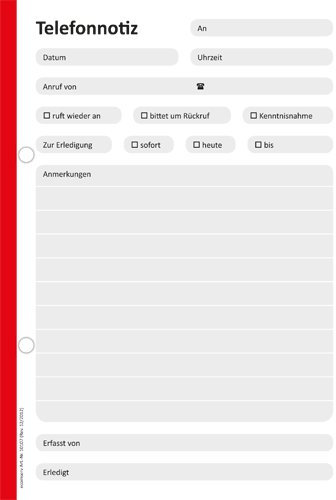 PRICARO Telefonnotizblock, A5 gelocht, rot, 10 Stück