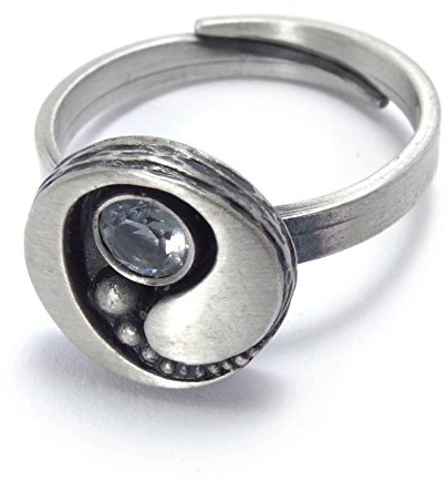 Nord-Form Damenring - Rund aus 925/ Silber Echt Bergkristall - Größenverstellbar 55-58