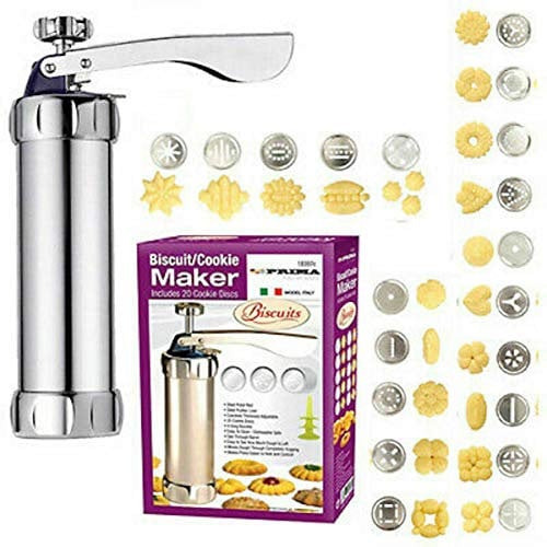 Prima Kitchenware Biscuit Maker incl. 20 Cookie Discs, Steel, Silver, One Size