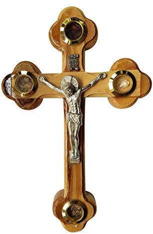 Bethlehem Gifts TM Kreuz Kruzifix Orthodoxe 14 Station 4 Linsenessenzen Olivenholz (17,8 cm)