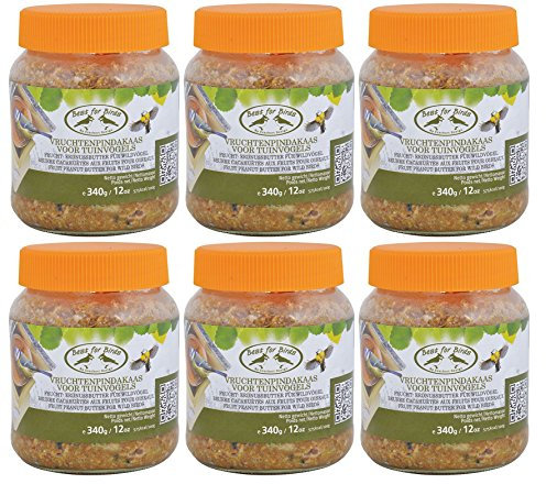 Esschert Design FB252 Frucht-Erdnussbutter Wildvogelfutter, Sparpack (6 x 340 g) + Gardopia Zeckenzange mit Lupe