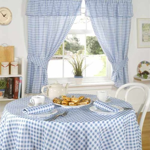 Emma Barclay Molly - Gingham Pencil Pleat Curtains With Pelmet Header in Blue - Width 46 x Drop 54 (116 x 137cm)