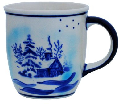 Original Bunzlauer Keramik Kaffee Becher V=0,35 Liter im Dekor DU11 mit Winterlandschaft