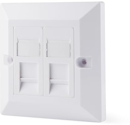 rhinocables CAT6 Ethernet Faceplate | Single 1, Double 2 & Quad 4 RJ45 Gang Wall Sockets | CAT 6 Setup for Printers, VoIP, Phones & More | Network Expansion for Home or Business (2 Port,Pack of 1)