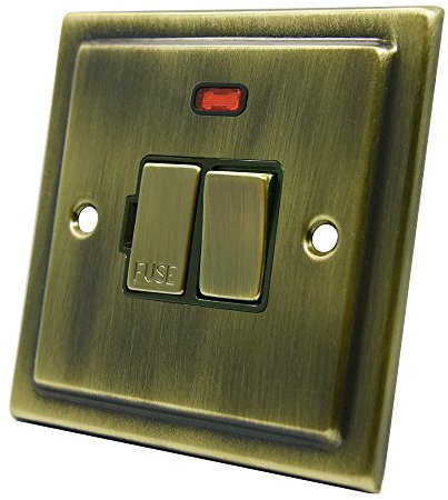 AET VABSFNBB Victorian Antique Brass Spur w/Neon-13 Amp Switched Fused Connection Unit with Neon Indicator