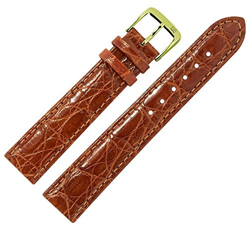 MARBURGER Uhrenarmband 18mm Leder Braun Gold Kroko Prägung Mit Naht - Montage Set 8131835000220