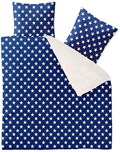 CelinaTex Fantasia Bettwäsche 200 x 200 cm 3teilig Nicki Bettbezug Sherpa Lammfell-Optik Bezug Stella blau weiß beige