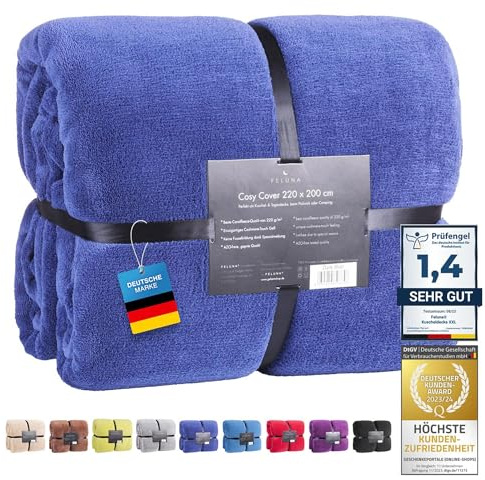 Feluna® XXL Kuscheldecke Blau 220x200 cm warme Mikrofaser Wohndecke