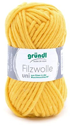 Gründl Filzwolle uni (Wolle zum Filzen, Stricken und Häkeln, Garn aus 100% Schurwolle, 50 g / 50 m, Nadelstärke: 8-9, 1 x 50 g), Zitrone