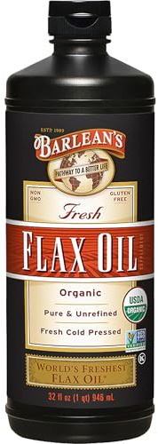 Barlean's Organic Flaxseed Oil Liquid Supplement, Cold Pressed, 7,640mg ALA Omega-3 per Tbsp, Vegan and Gluten Free, 32 oz