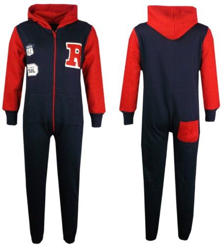 A2Z 4 Kids Girls Boys Varsity Baseball Hooded Onesie Fleece All In One Jumpsuit Age 5-13 Years