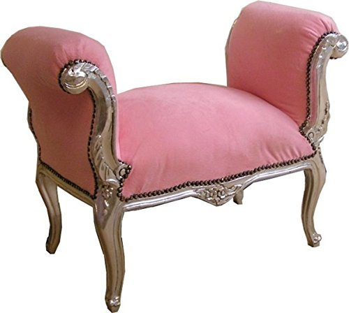 Casa Padrino Barock Schemel Hocker Rosa/Silber - Sitzbank