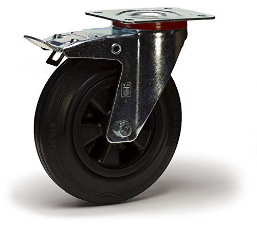 Roulette pivotante à frein diamètre 200 mm caoutchouc noir - 205 Kg