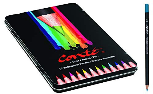 Conté 9277831 Watercolour Buntstifte zum Aquarellieren Metallbox mit 12 Stück