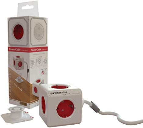 Allocacoc 18549 PowerCube Verlängerungskabel (3m, 5x Verteiler DE) 1307/DEEXPC Weiß,rot