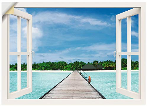 ARTland Wanddeko Wandtattoo selbstklebende Vinylfolie 100x70 cm Fensterblick Fenster Malediven Strand Meer Maritim Urlaub T6AH
