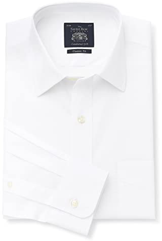 THE SAVILE ROW COMPANY LONDON Men's Classic Fit Cotton Poplin Single Cuff Formal Shirt - White - 19 Collar