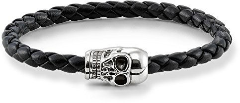 Thomas Sabo Damen Herren-Armband Rebel at Heart Totenkopf 925 Sterling Silber geschwärzt Nappaleder geflochten schwarz Länge 14 cm UB0010-823-11-L17